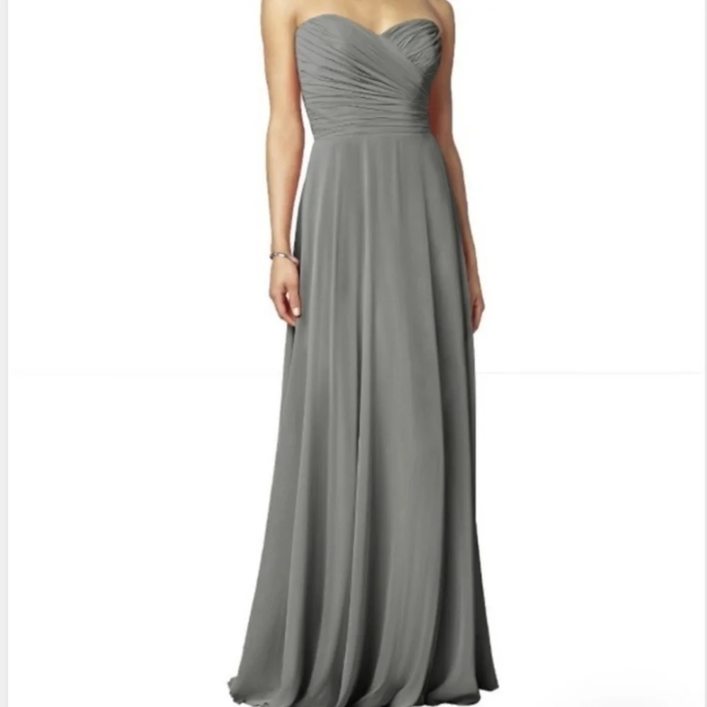 After Six Strapless Bridesmaid Ruched Sweetheart Chiffon Maxi Dress. - Picture 1 of 6